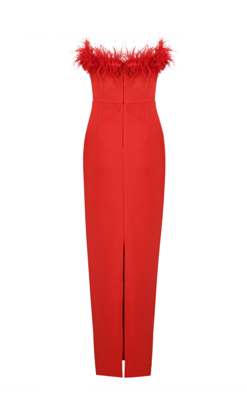 Stretch Feather Trimmed Gown in Red