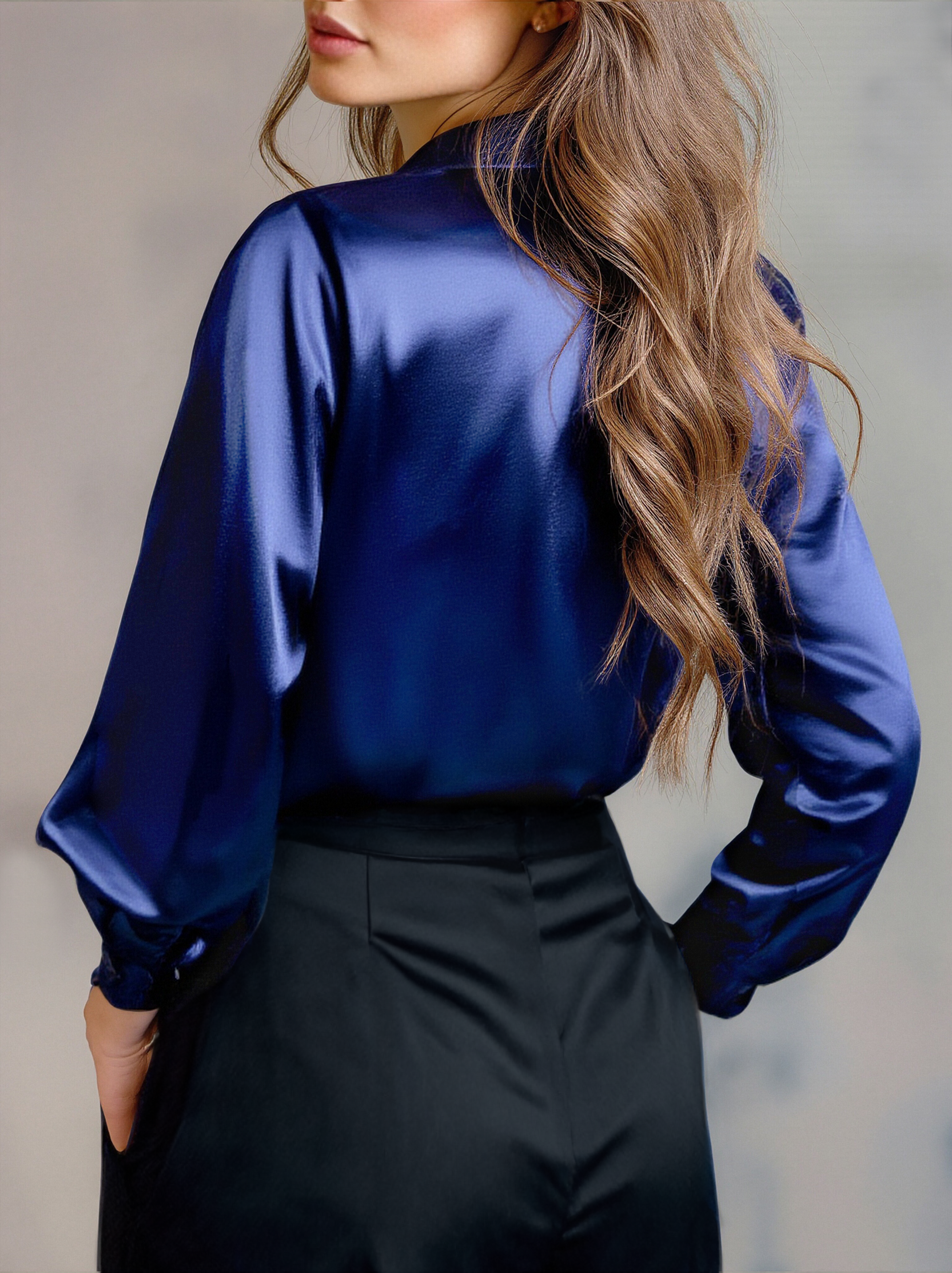 Black Satin Long Sleeves Blouse