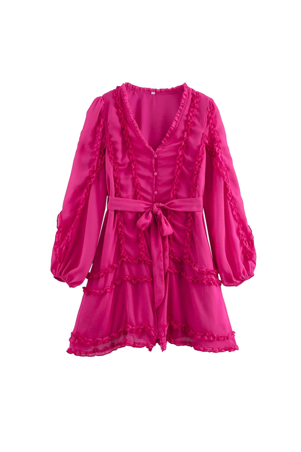 Flower Hem Mini Dress in Rose Red