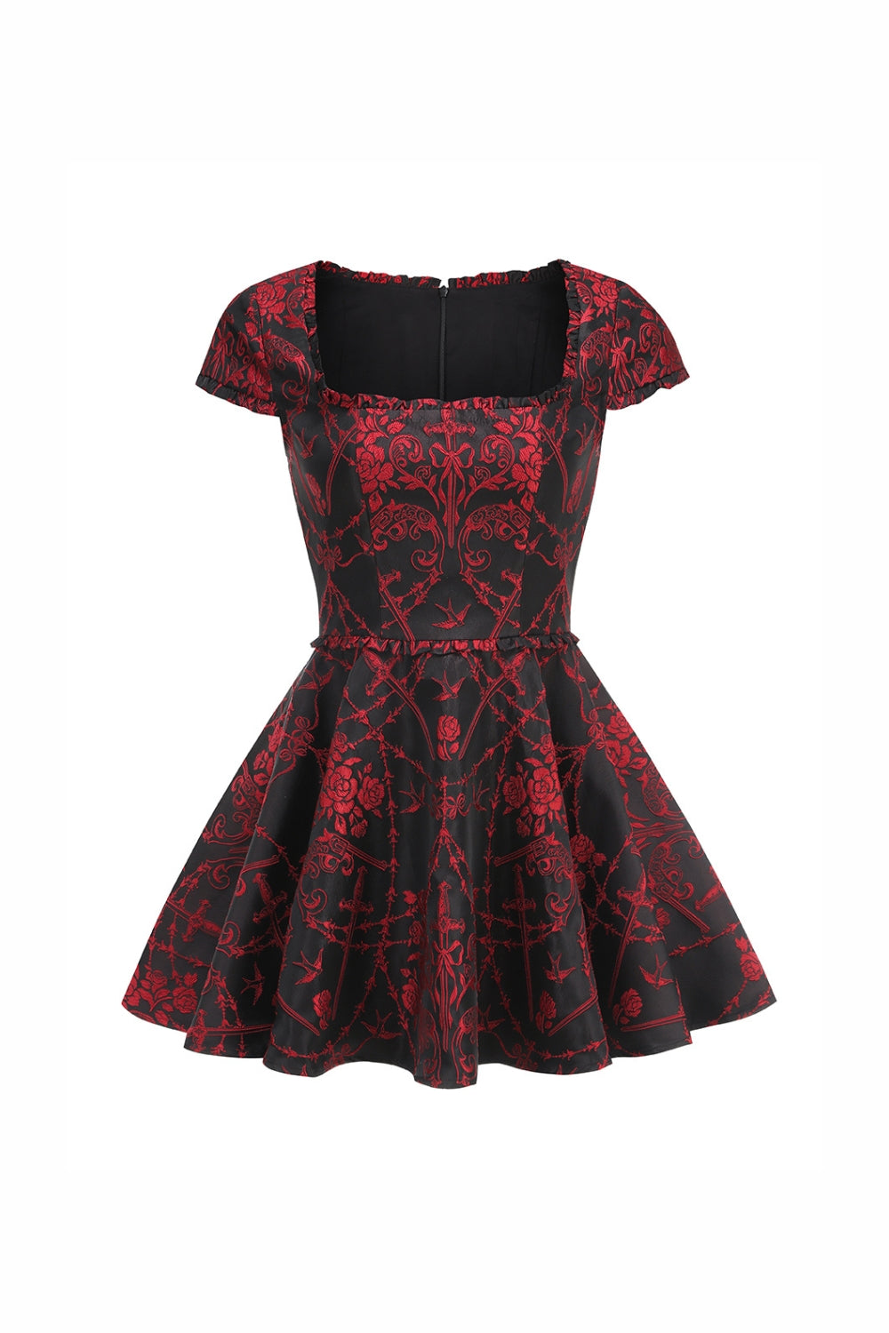Square Neck Mini Dress in Black Red