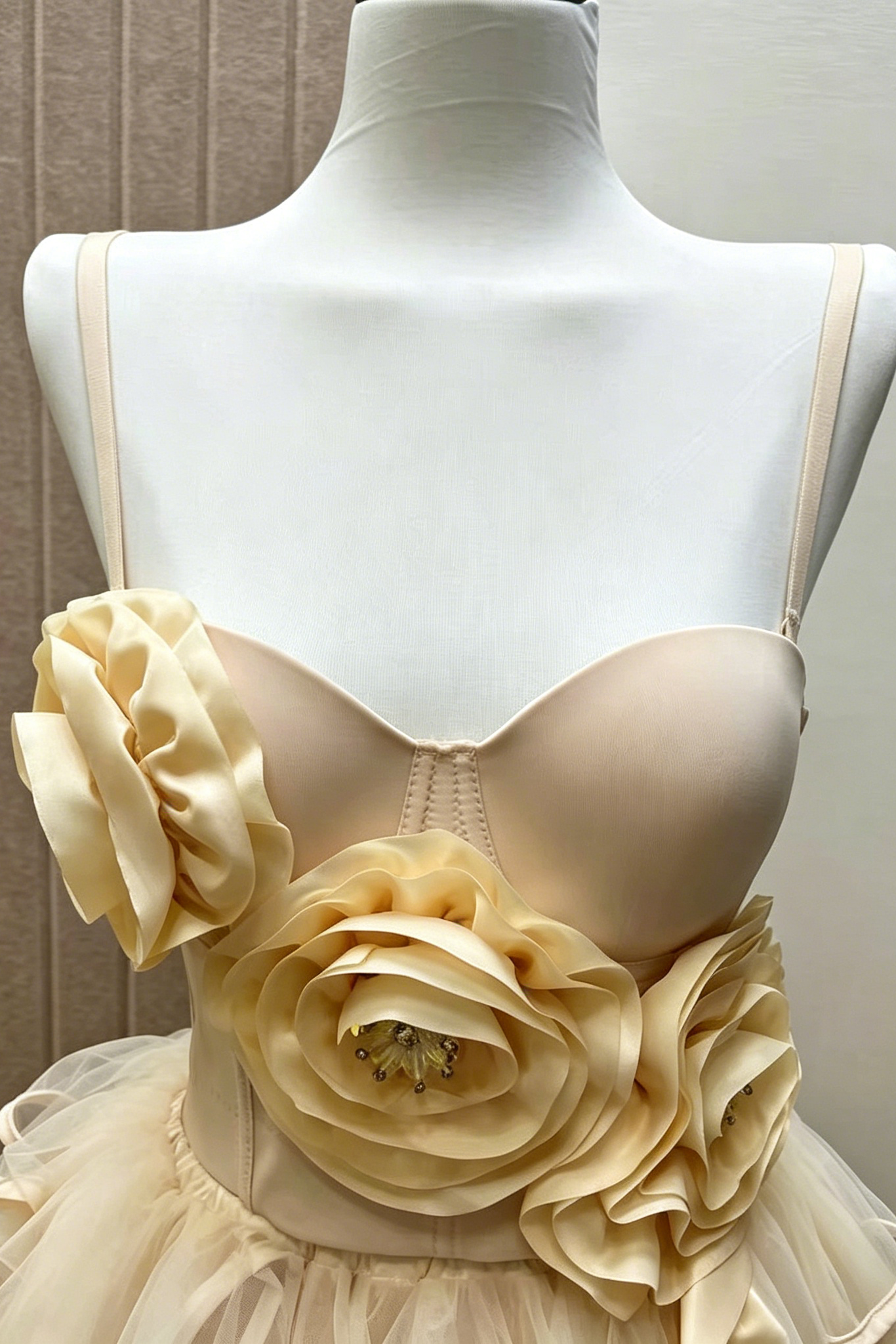 Champagne 3D Floral Corset Top & High Low Ruffle Skirt Set