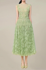 Lace Flower Embellished Maxi Dress in Green