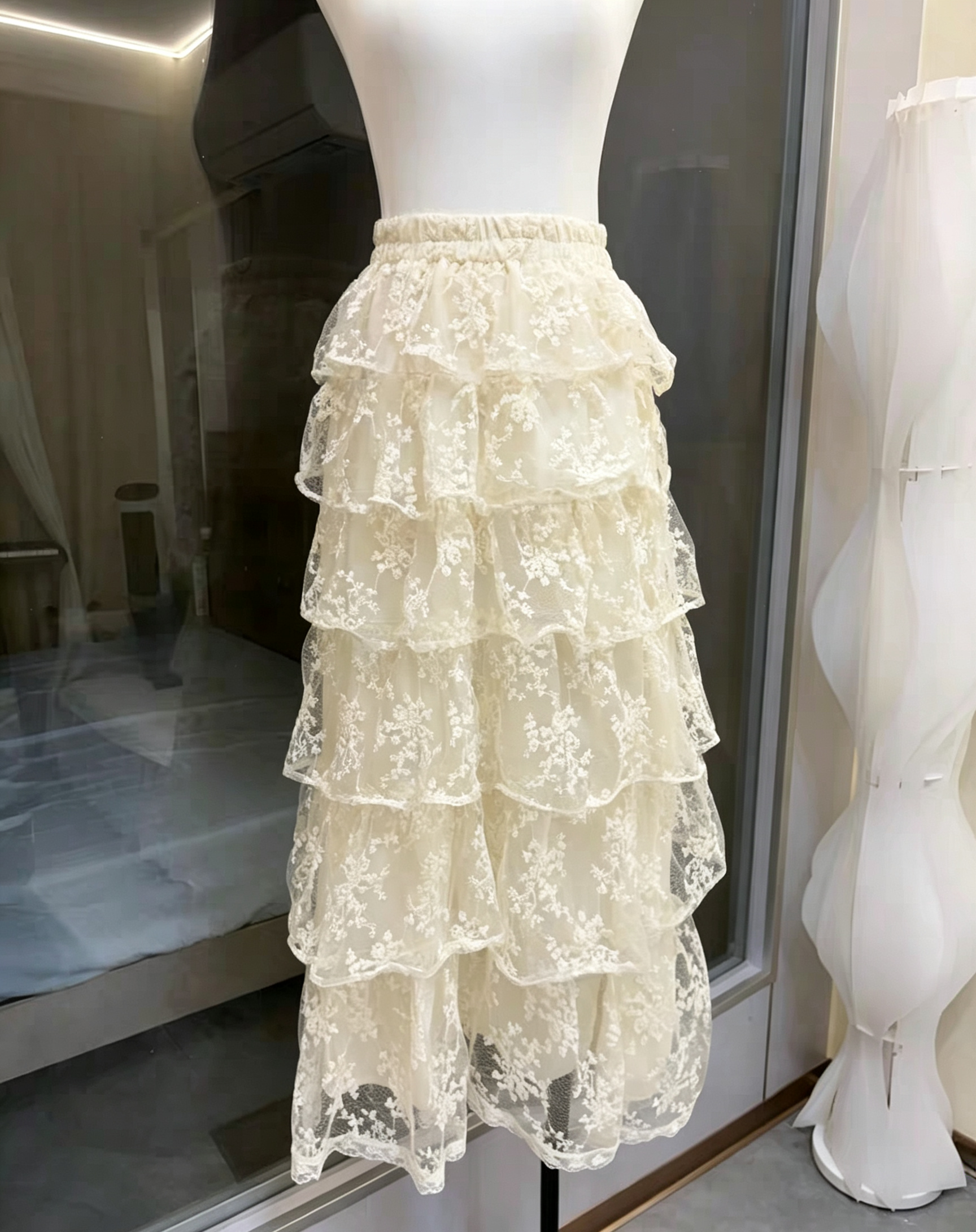 Wide Strap Lace Corset Peplum Top & High Low Lace Skirt Set