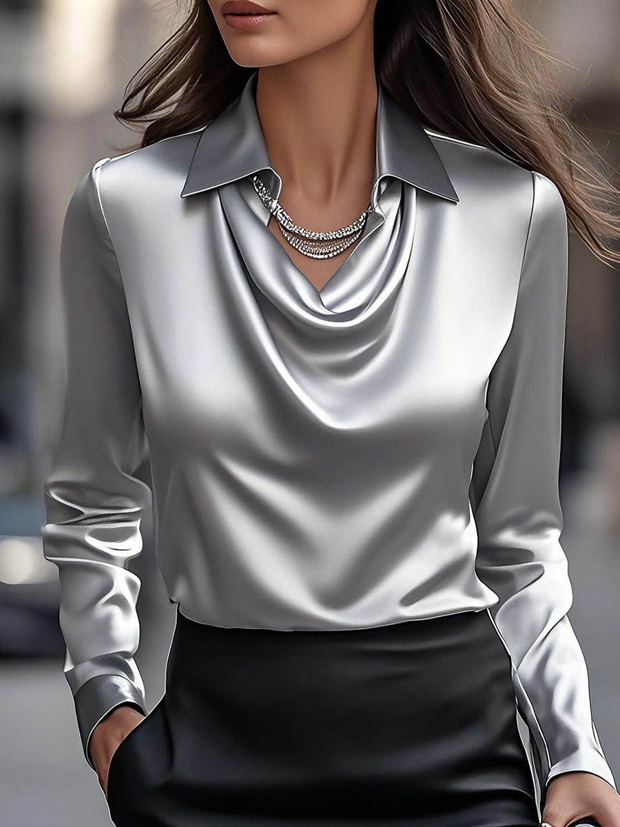 White Satin BlouSequin with Neckline