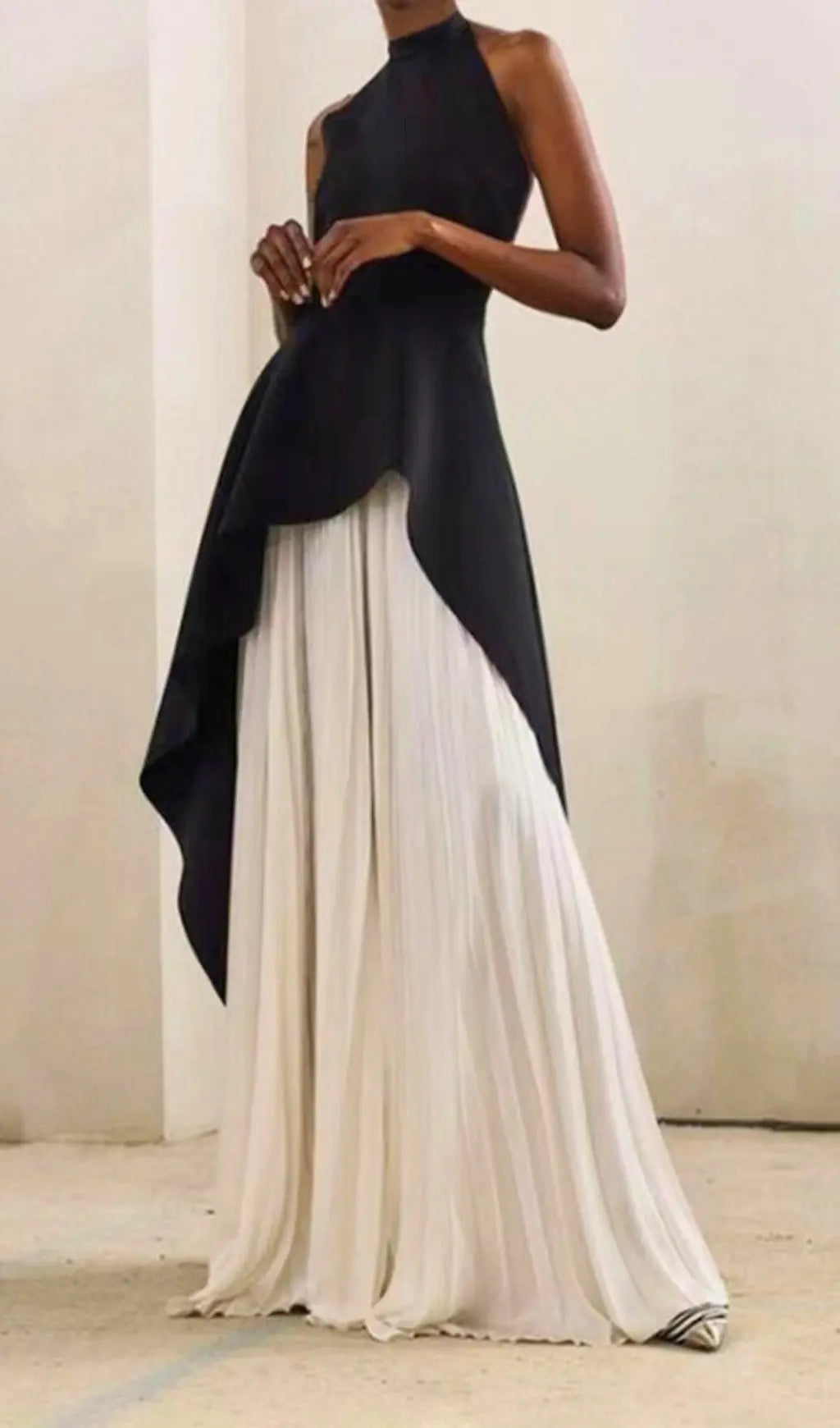 Bandage Halter Maxi Dress In Black and White