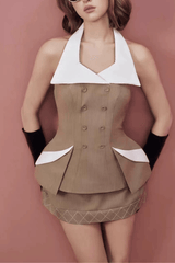 Halter Neck Contrast Collar Two Piece Set Mini Dress