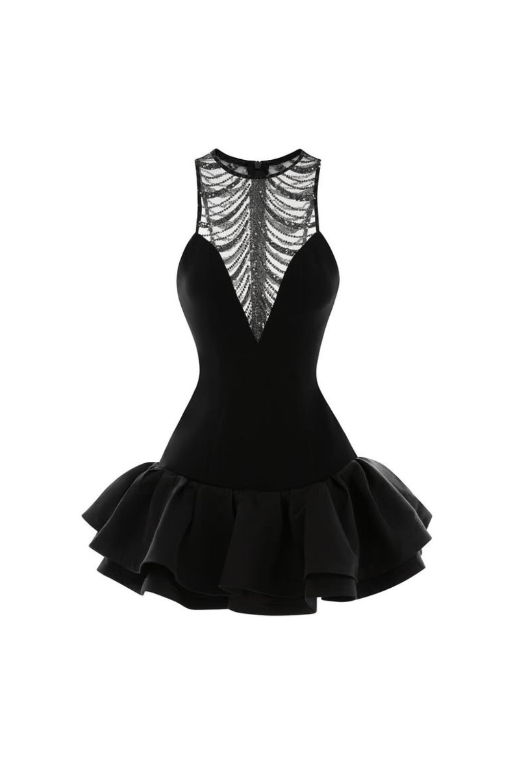 Sequin Ruched Hem Mini Dress in Black