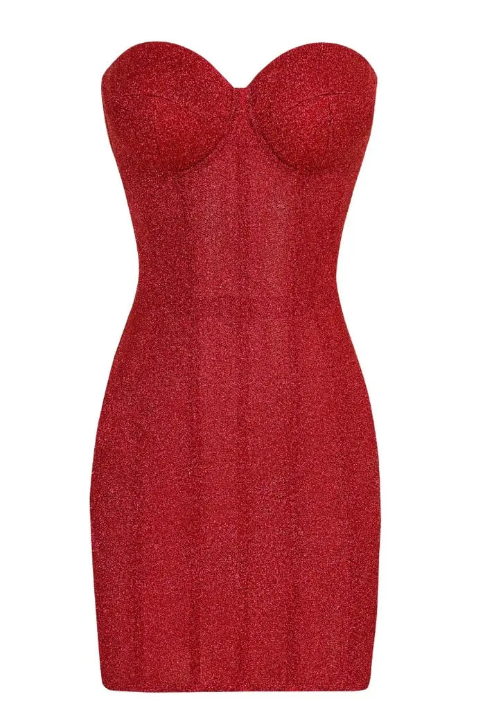 Corset Mini Dress with Lace-up Back in Red