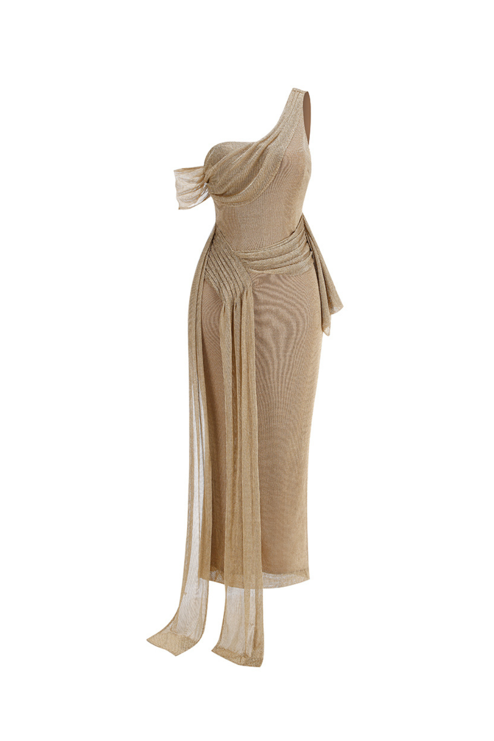 One-Shoulder Bodycon Maxi Dress in Khaki