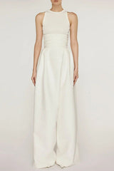 Vest High Waist Wide Leg Long Skirt Suit in White