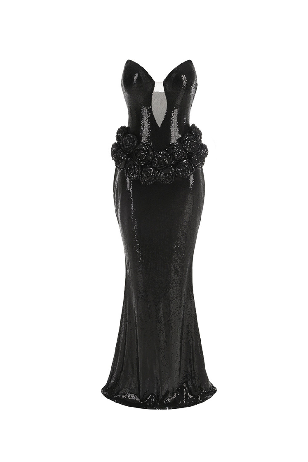 off-Shoulder Sequin Prom Maxi Dress in Black