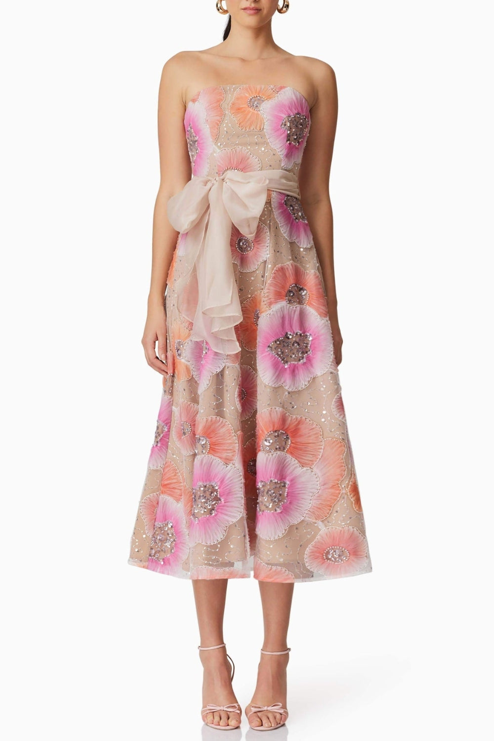 Flower Sequin Embellished Midi Dress