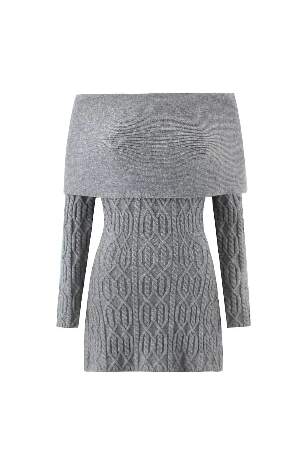 Off Shoulder Knit Mini Dress - Grey