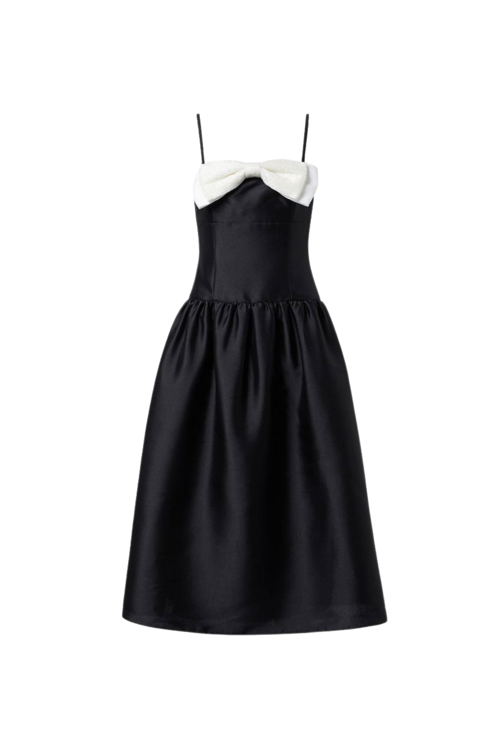 Bow-Detail Taffeta Midi Dress in Black