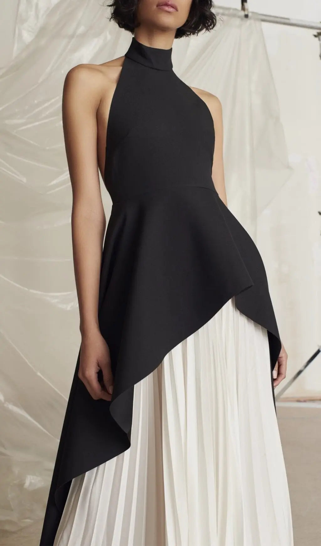 Bandage Halter Maxi Dress In Black and White