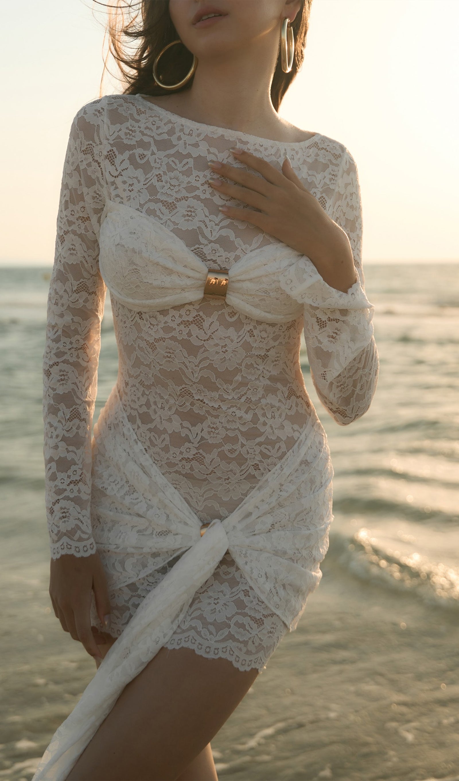 Lace Neckline Mini Dress
