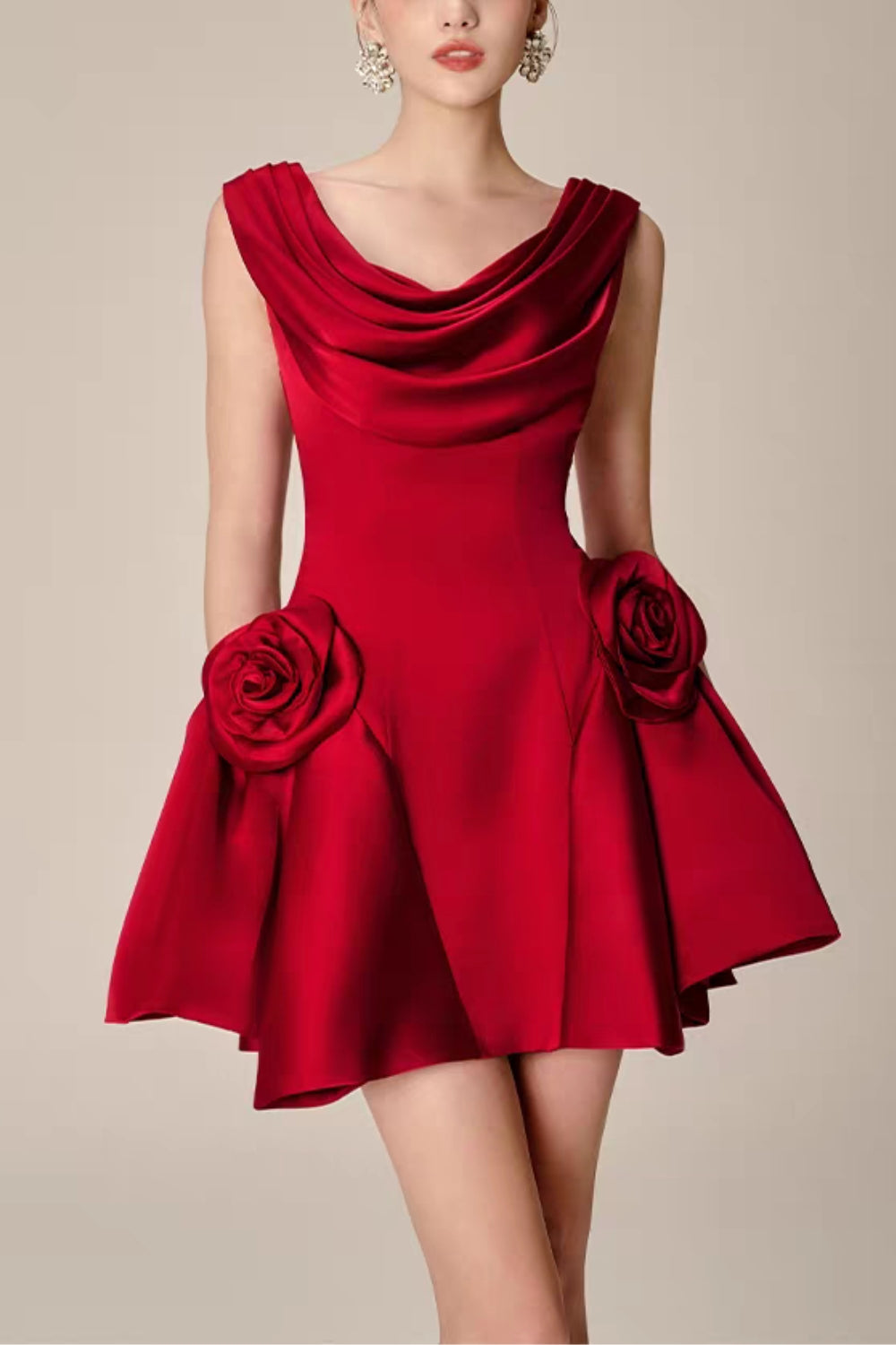 3D Flower Sleeveless Mini Dress