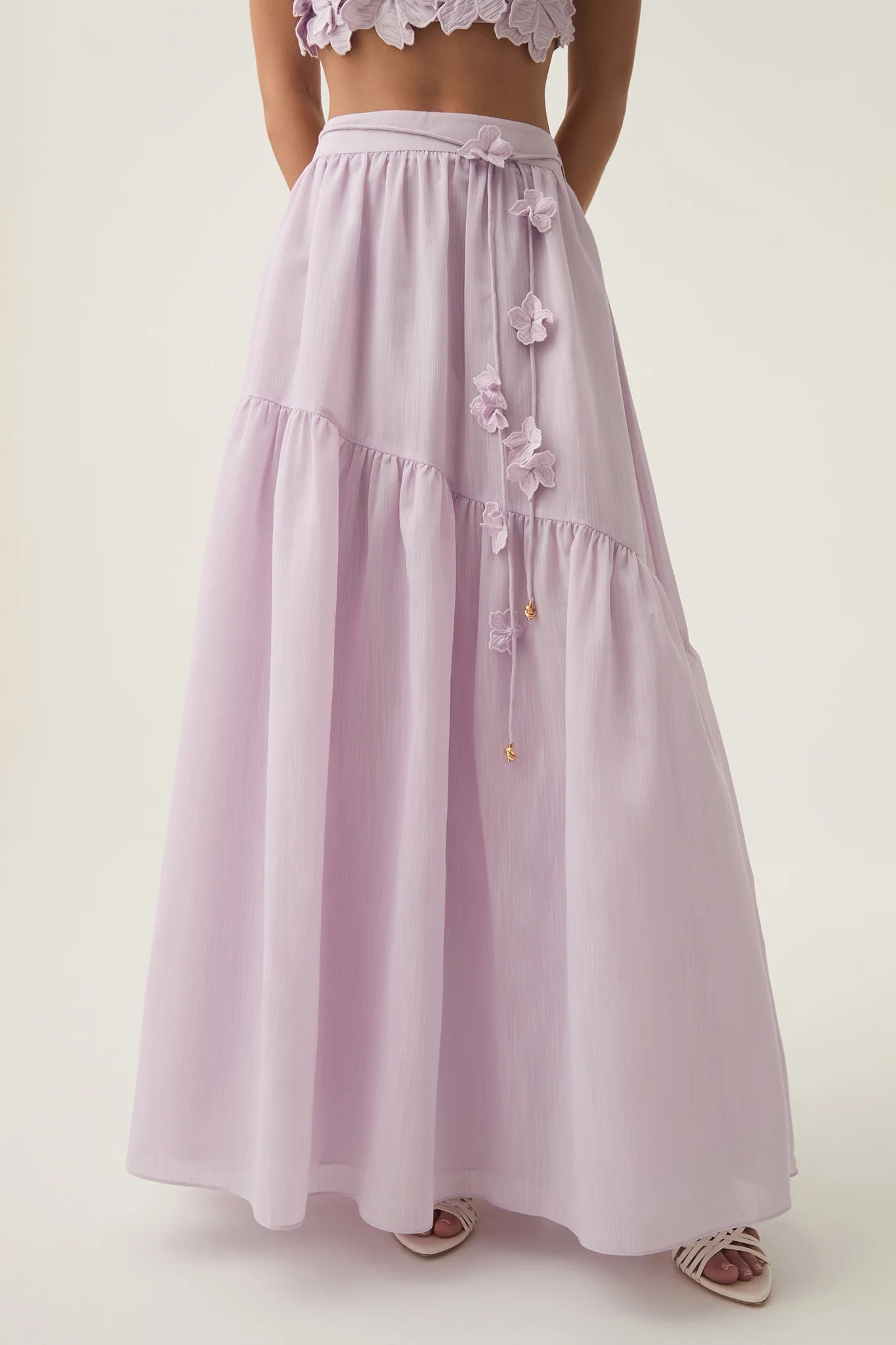 Flower Shell Top Maxi Skirt Set in Purple