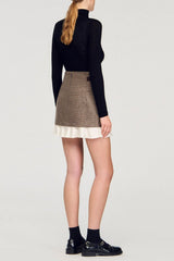 Mini Skirt with Frill With Belt in Brown