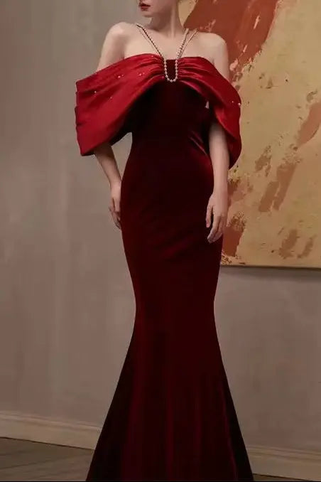Off Shoulder Maxi Dress - Red