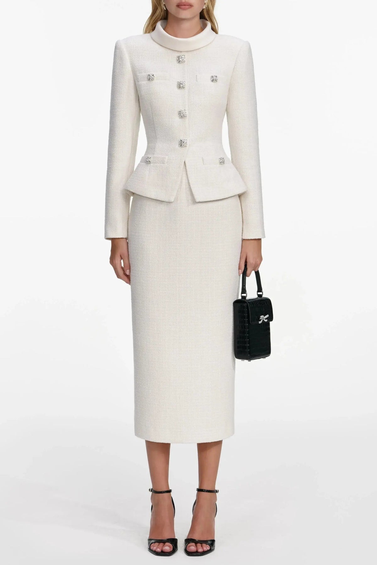 Cream Boucle Midi Dress Set