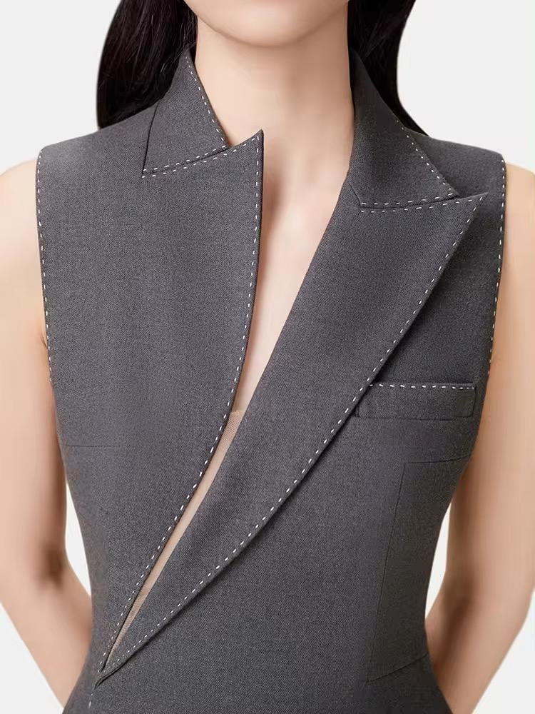 Collar Blazer Midi Dress in Grey