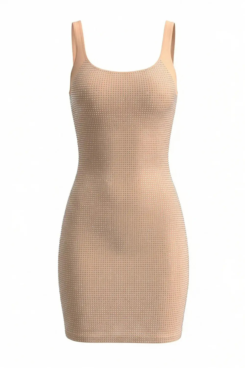 Square Crystal-Embellished Mesh Mini Dress in Apricot