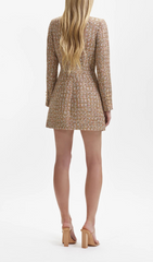 Glod Tinsel Boucle Off Shoulder Mini Dress