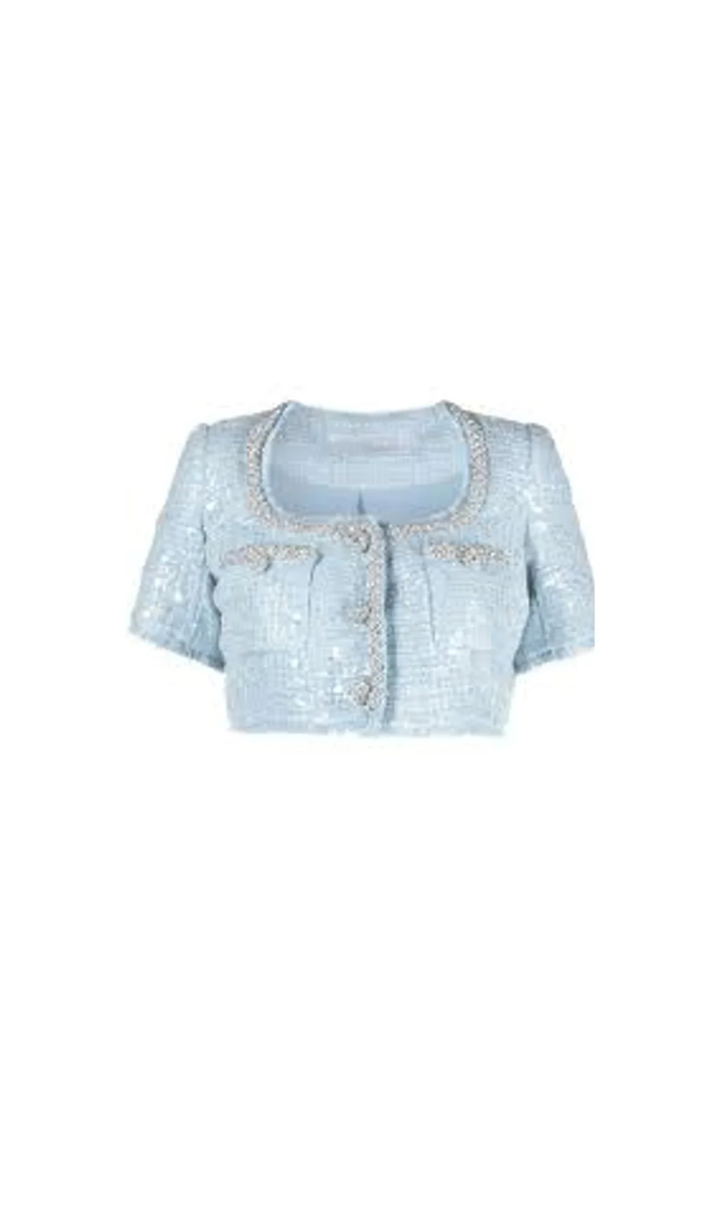 Blue Sequin Boucle Crop Top