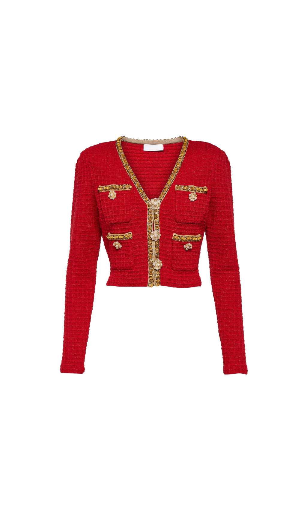 Red Knit V-Neck Cardigan