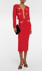 Red Knit V-Neck Cardigan