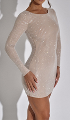Sequin Long Sleeve Mini Dress In Nude