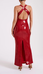 Rose Sequin Maxi Dress In Red