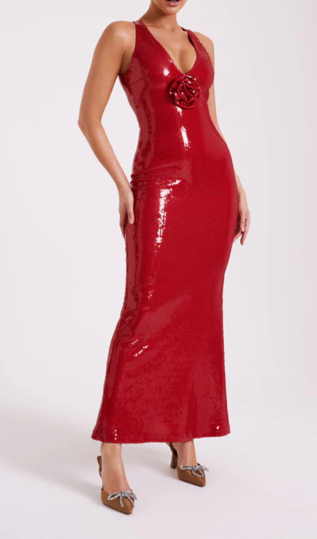 Rose Sequin Maxi Dress In Red