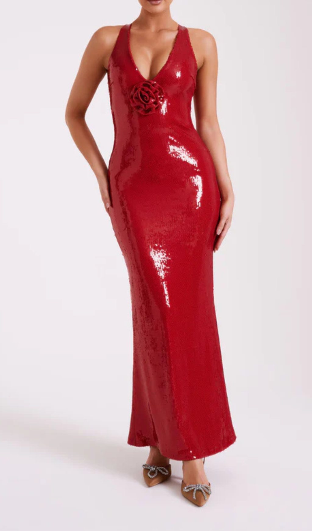 Rose Sequin Maxi Dress In Red