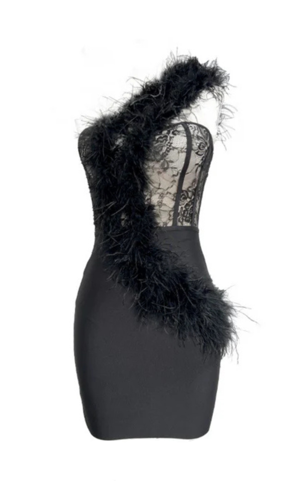 One Shoulder Feather Bandage Mini Dress