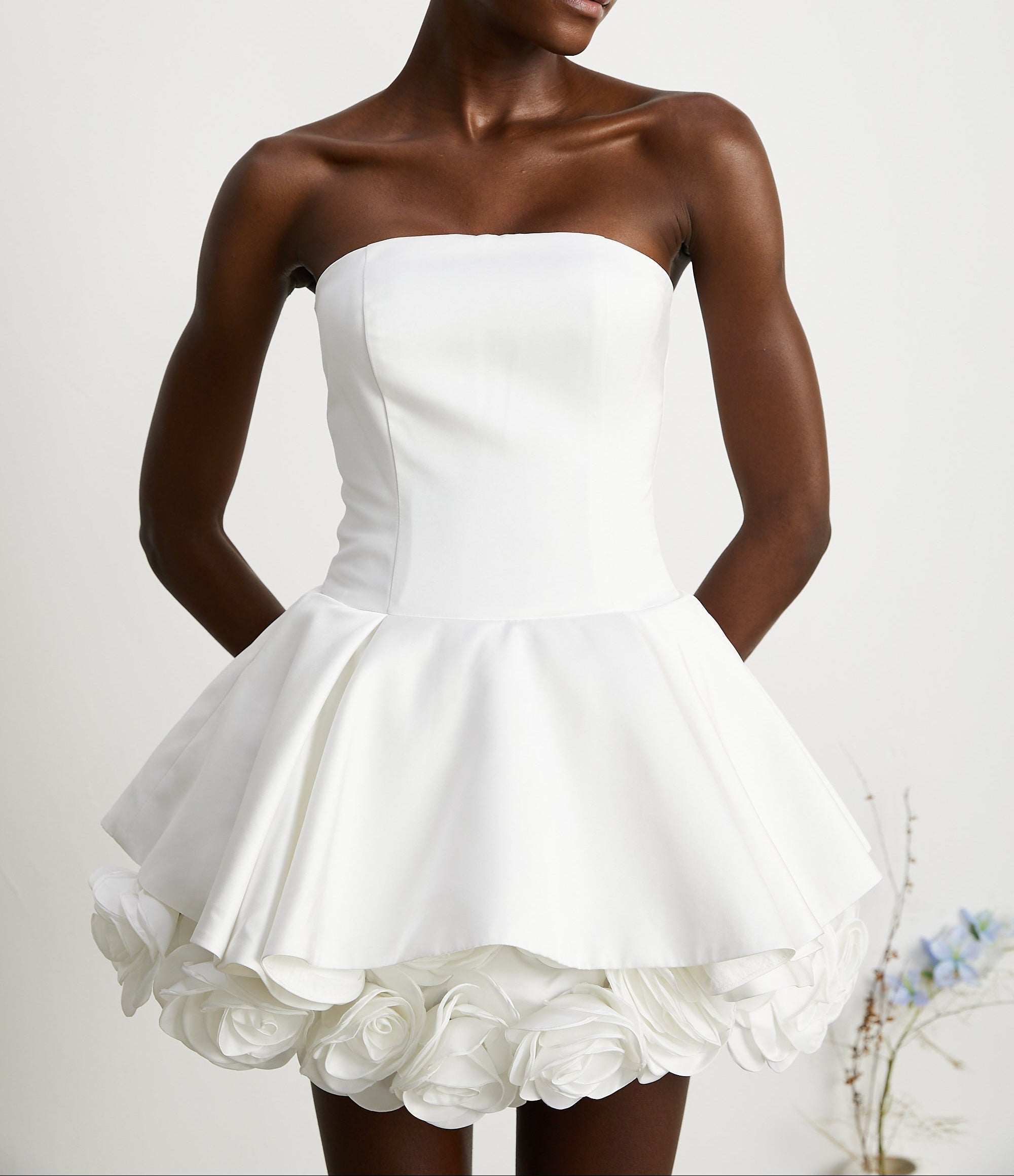 White Petal-Layered Corset Mini Dress