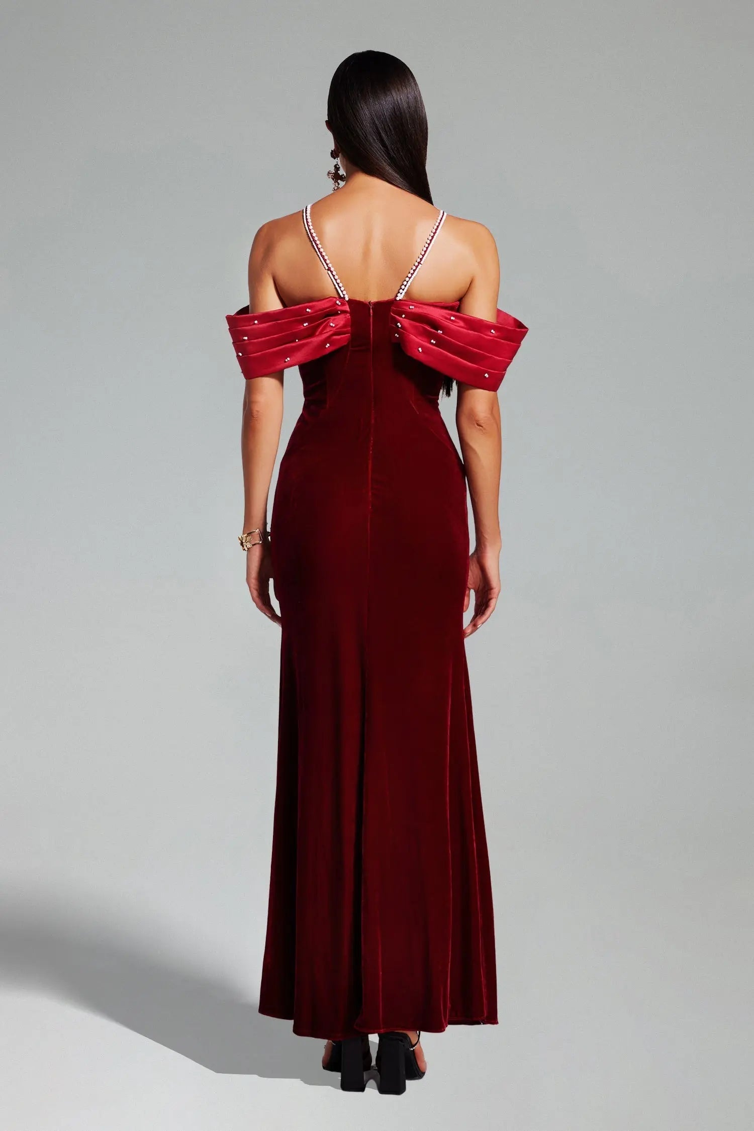 Off Shoulder Maxi Dress - Red