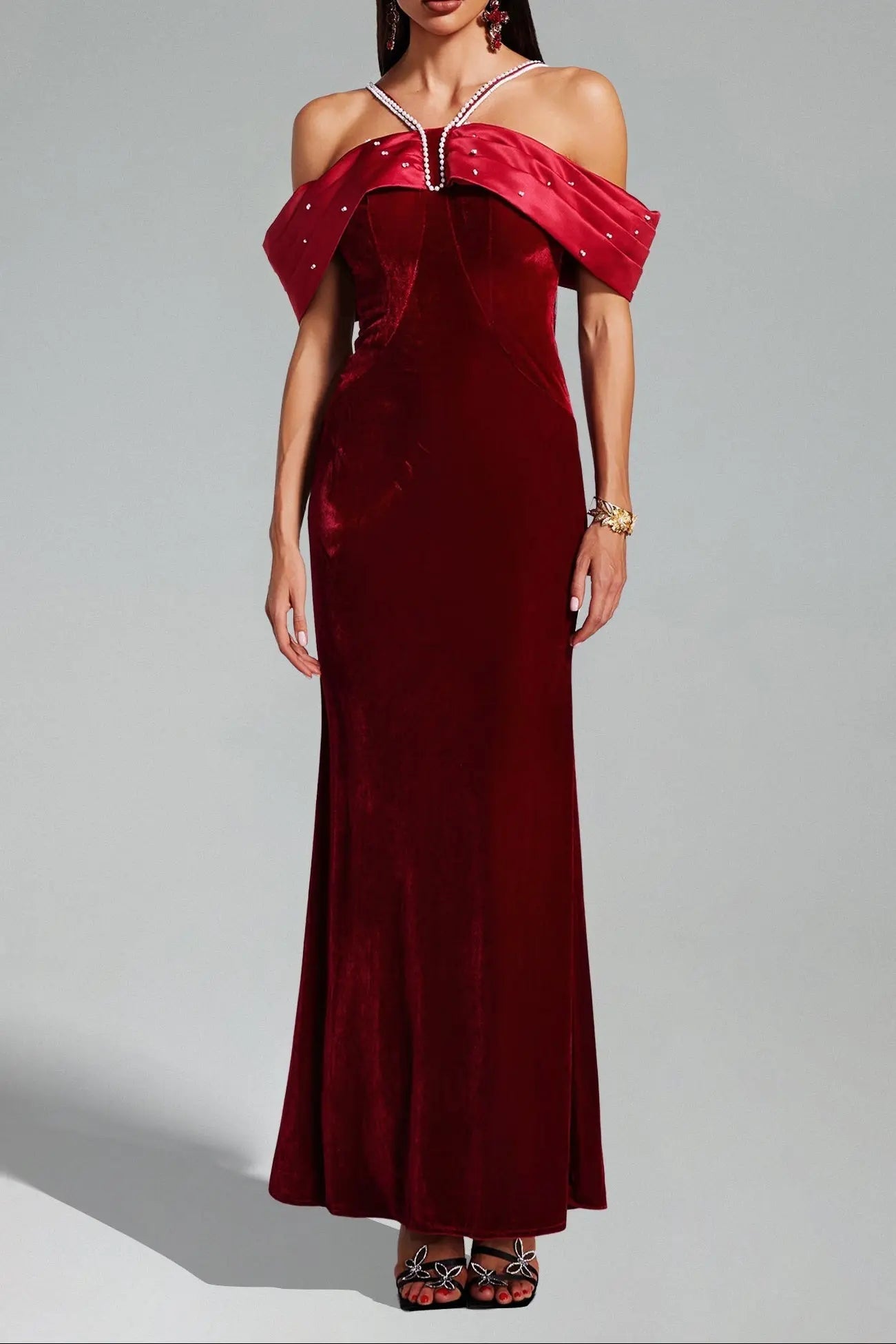 Off Shoulder Maxi Dress - Red