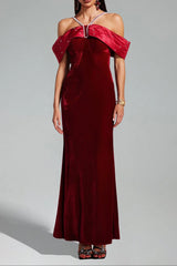 Off Shoulder Maxi Dress - Red