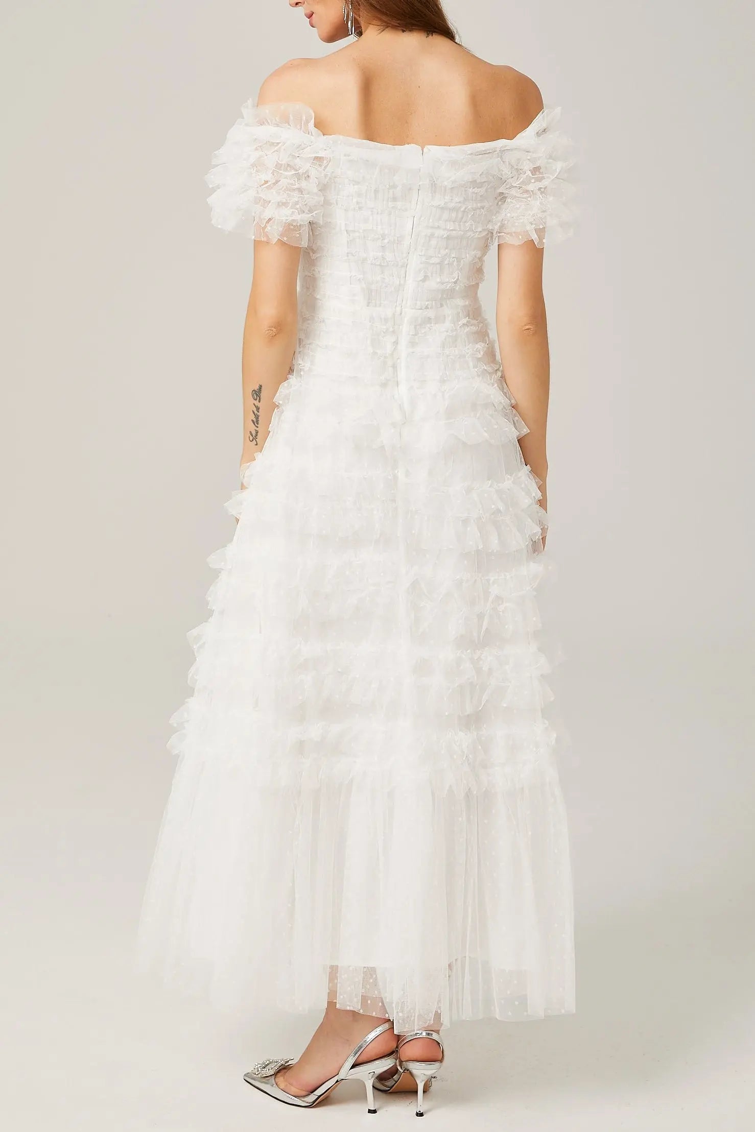Ruffled Midi Dress in White