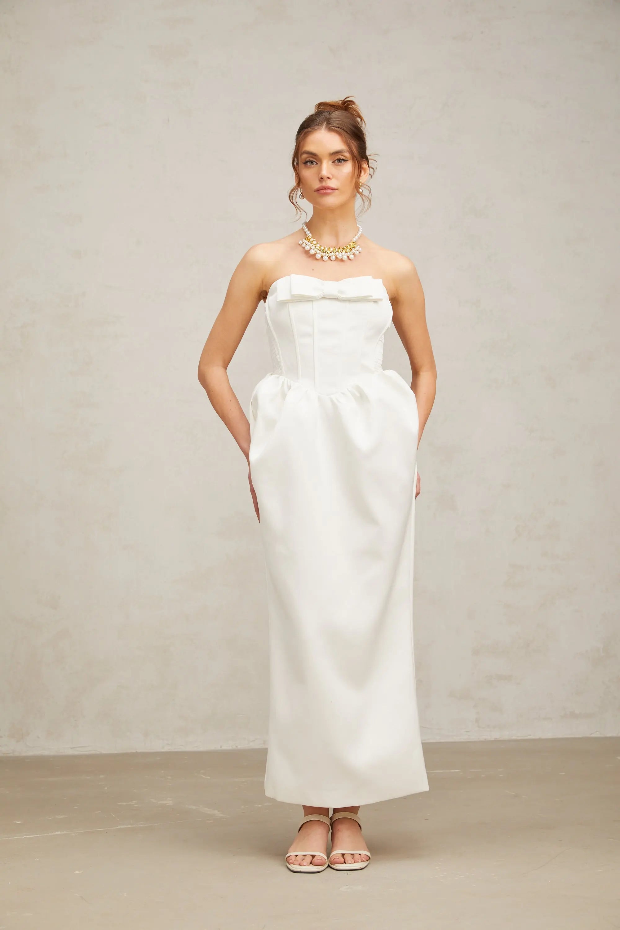 Satin Maxi Dress in White
