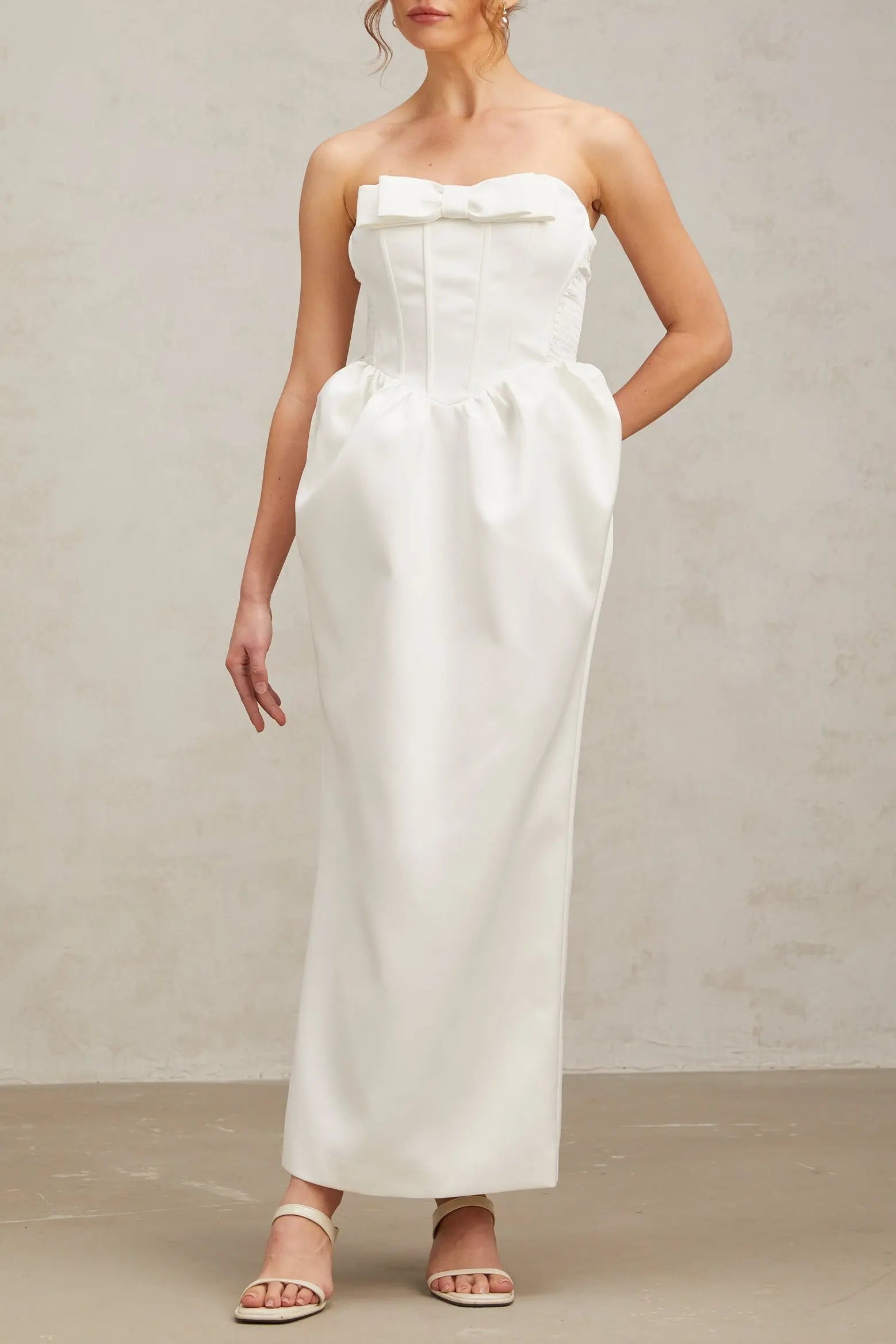 Satin Maxi Dress in White