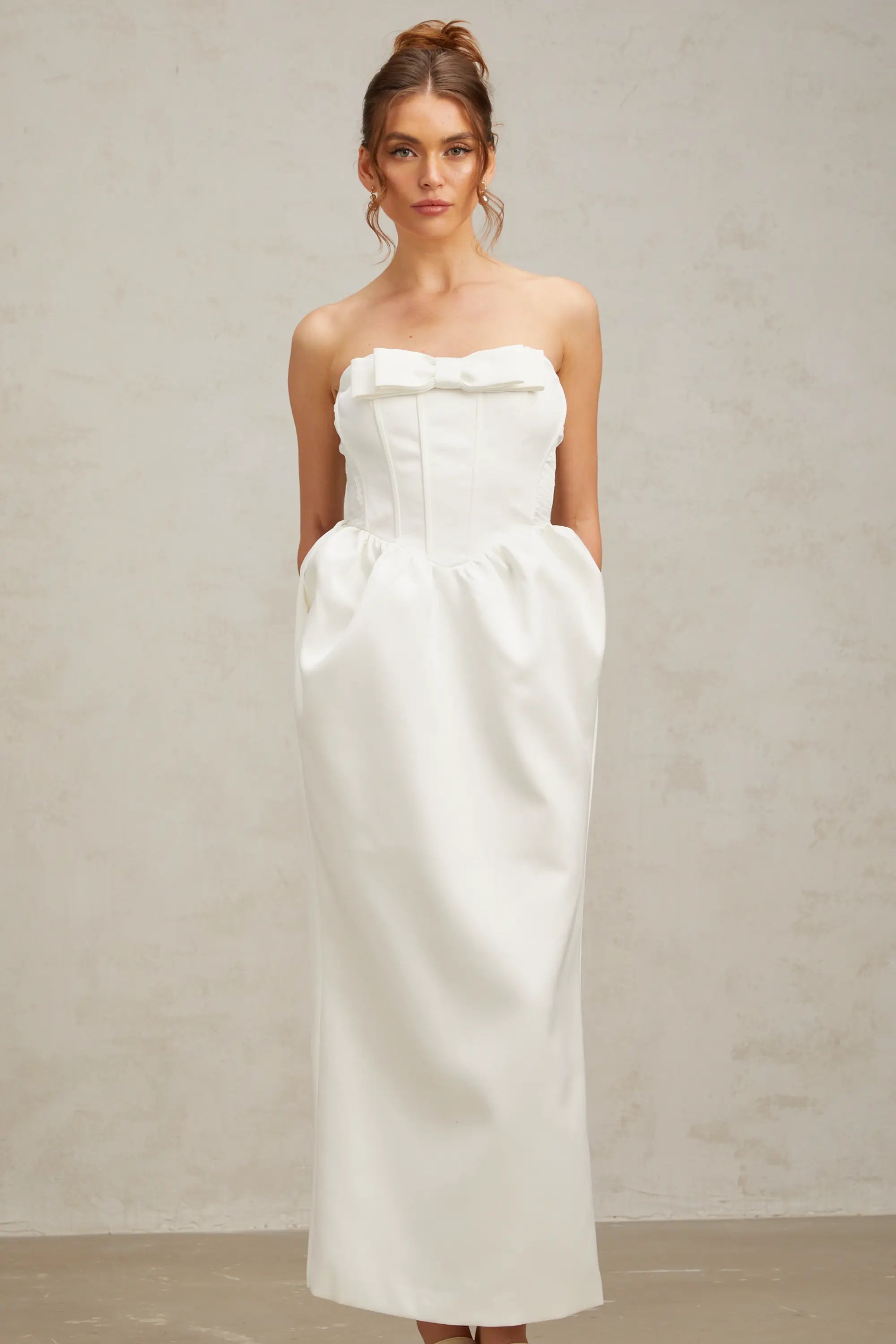 Satin Maxi Dress in White