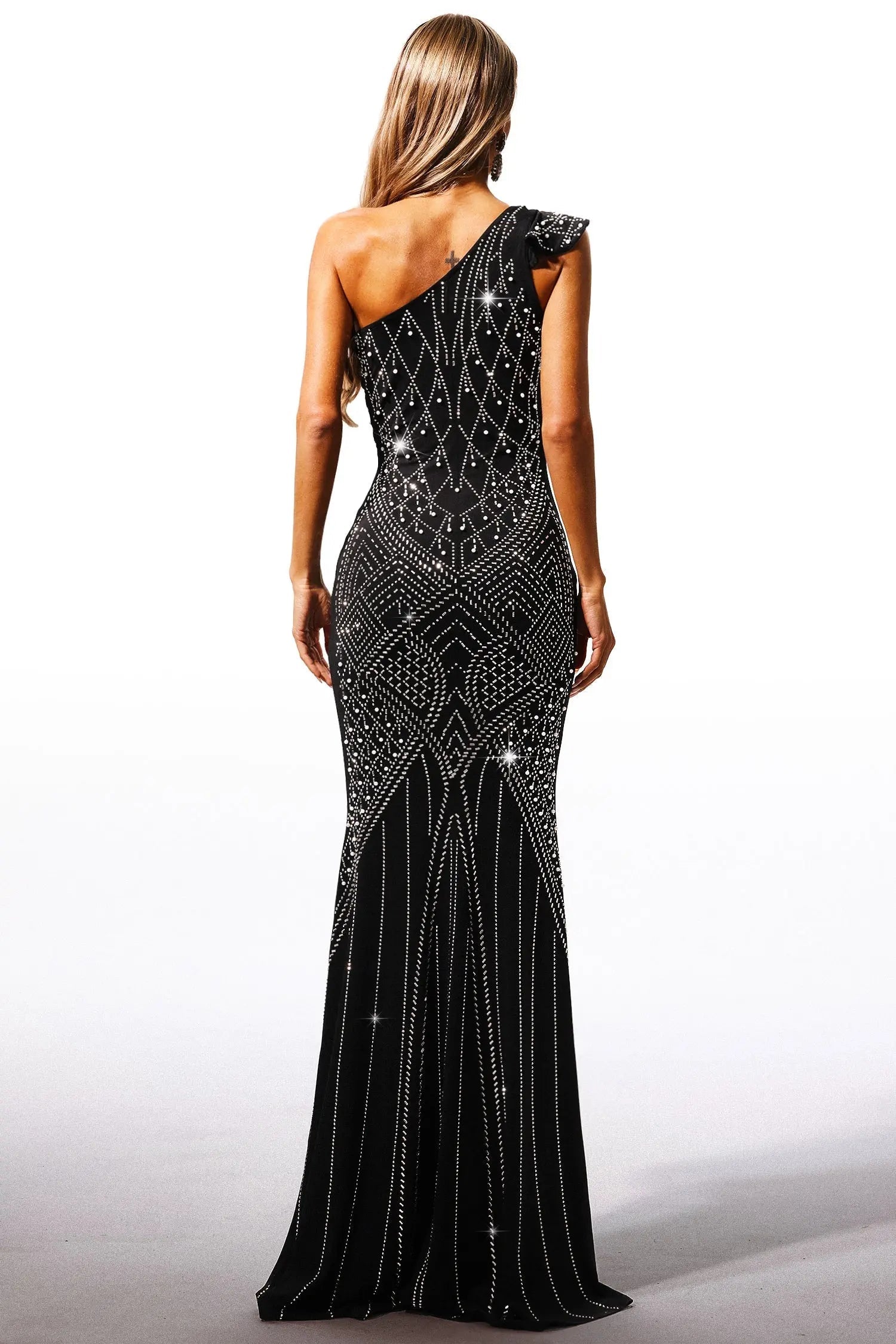 Skew Collar Diamond Maxi Dress