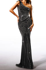Skew Collar Diamond Maxi Dress