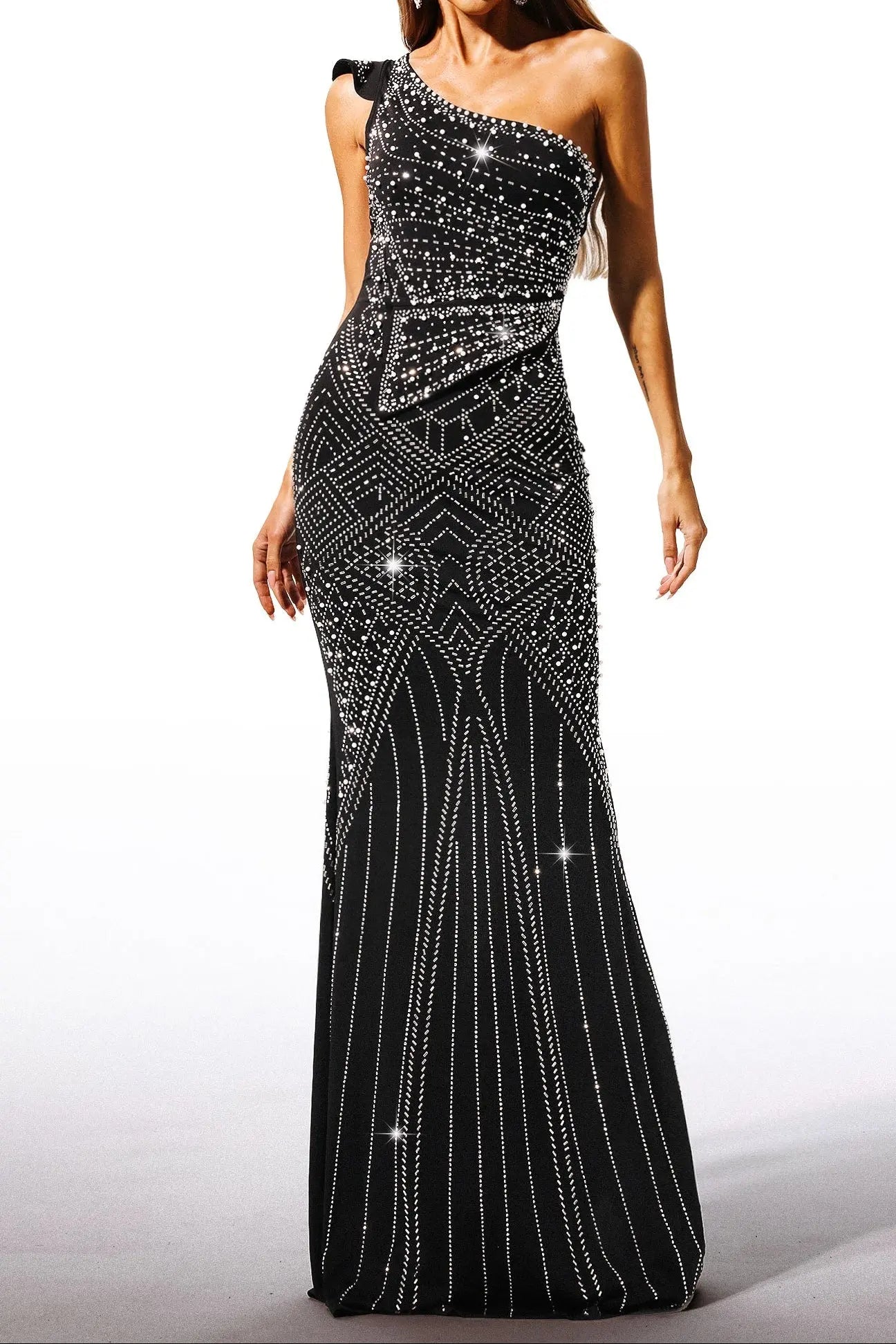 Skew Collar Diamond Maxi Dress