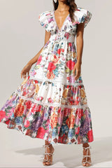 Backless Ruffle Floral Printed Maxi Dress