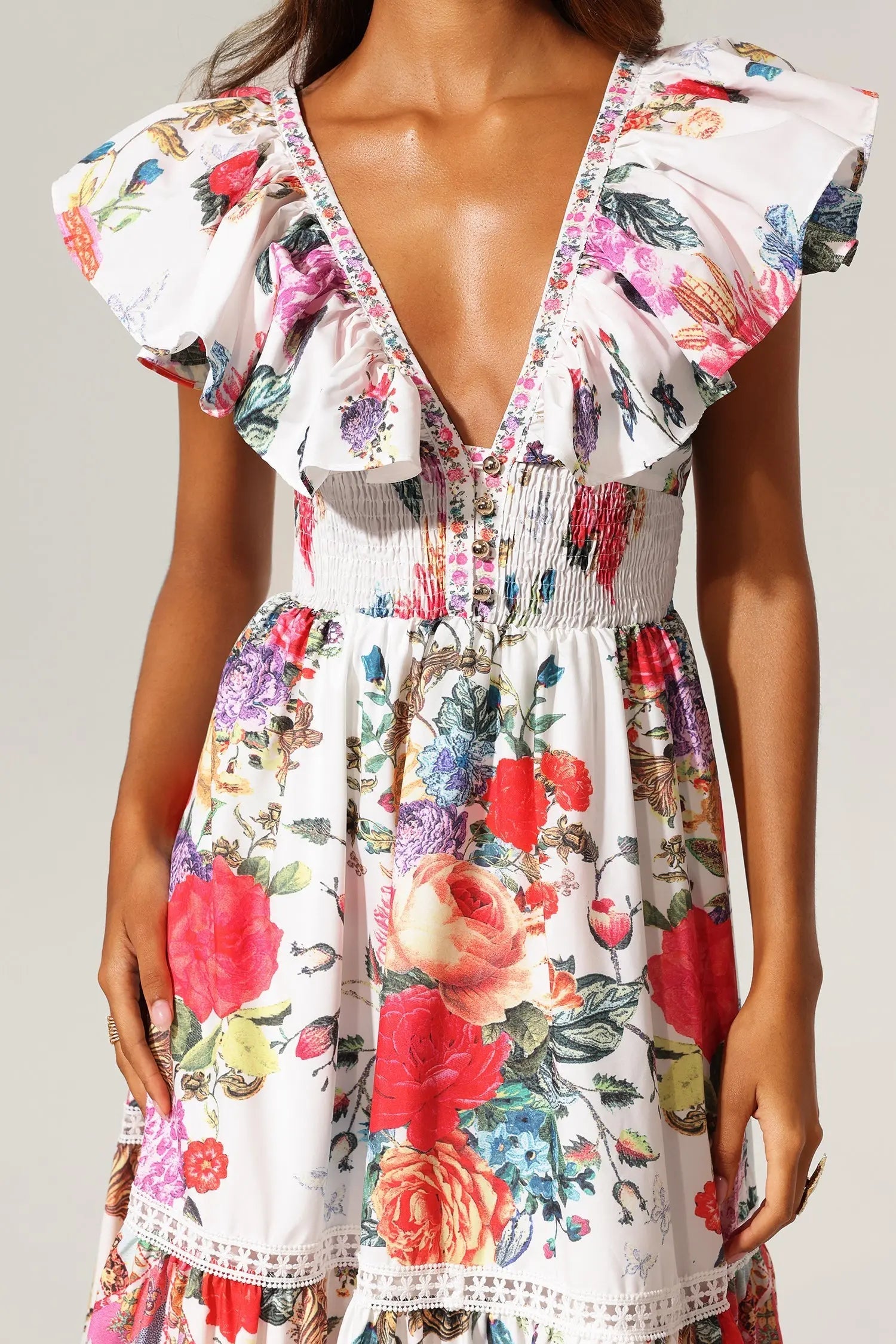 Backless Ruffle Floral Printed Maxi Dress