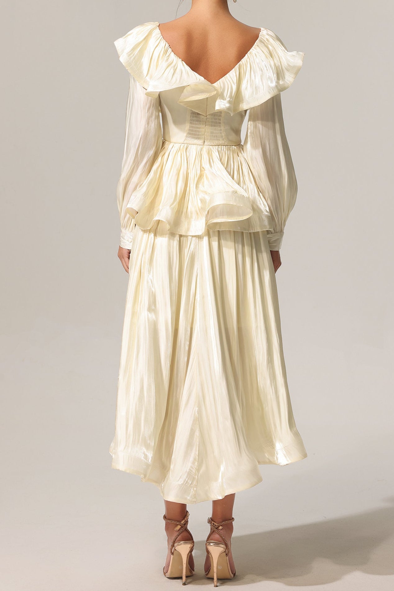Folds V-Neck Long Sleeves Top And Skirt Two-Piece Set